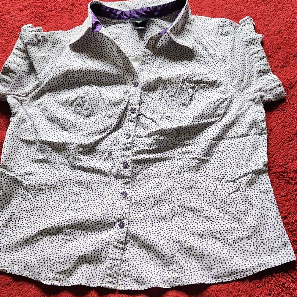 Lane Bryant Black and White Fitted Button Down Blouse